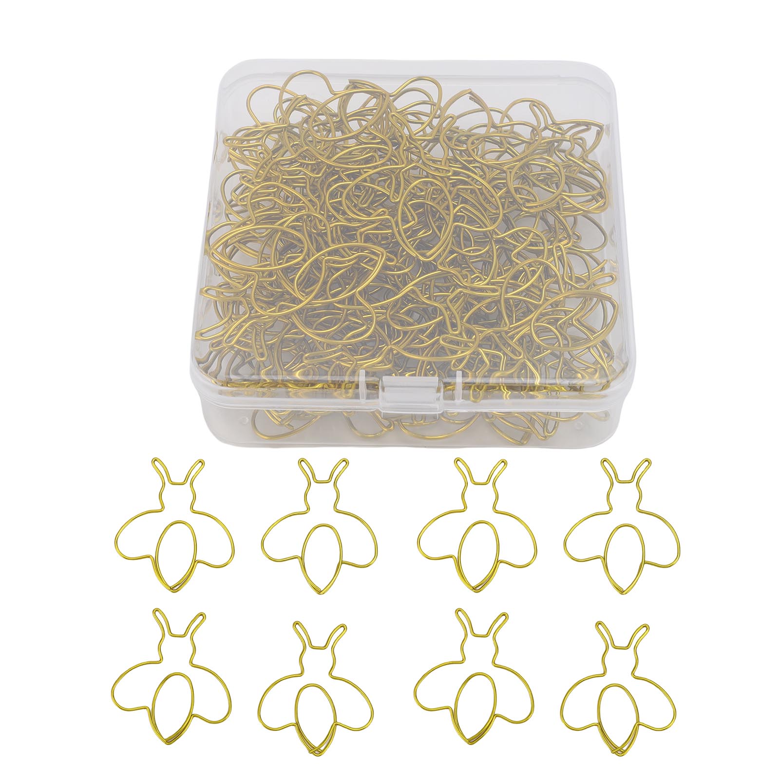 

80Pcs Cartoon Bee Paper Clips Cute Shaped Fun Bookmarks with Transparent Box School Supplies Gold