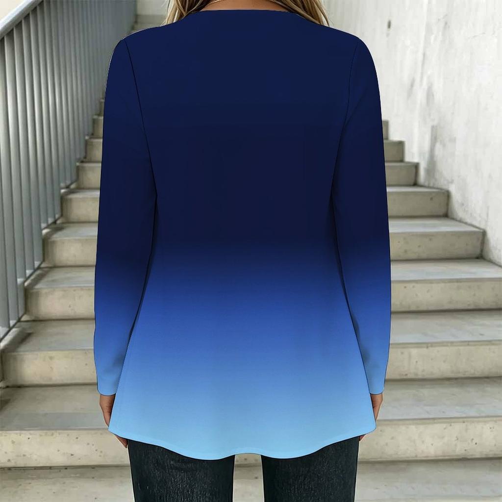 Women Plus Size Square Collar Long Sleeve T Shirt Double Layer Front Clay Tone Harvest Floral Printed Loose Top