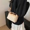 Chic Black And Khaki Pu Woven Shoulder Bag For Summer Beach Vacation Style