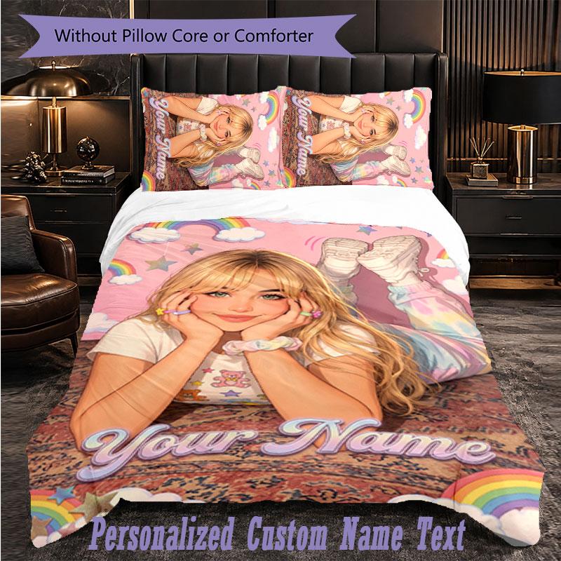 Personalized 3Pcs Bedding SetSabrina Carpenter Custom Text Duvet Cover Pillowcase Set Bedroom Gift