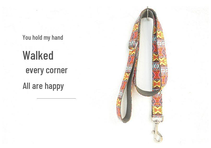 Ethnic Style Colorful Pattern Gray Dog Leash for Large Pets