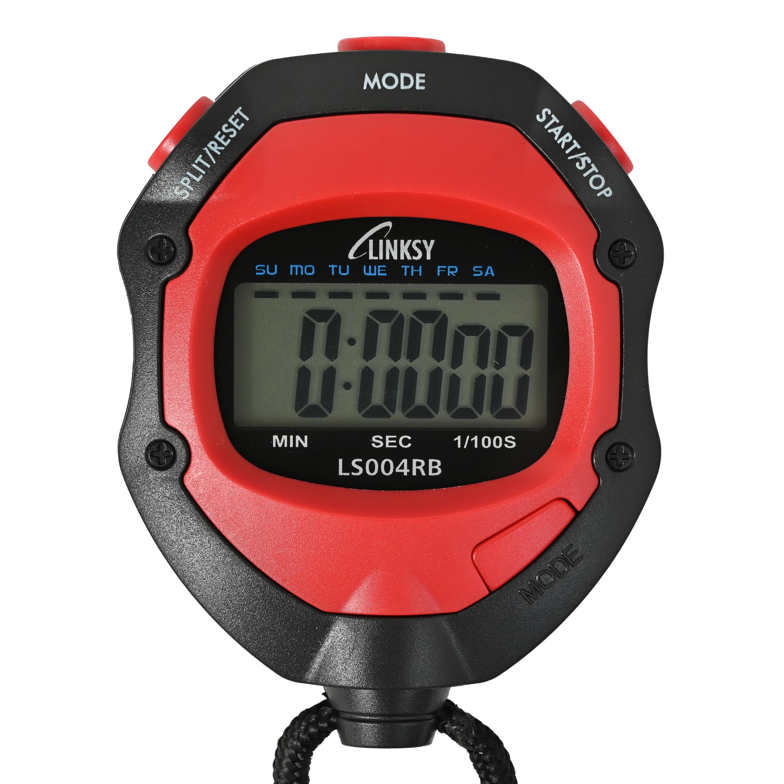 

LINKSY 1100-Second Stopwatch with SplitDual Time Functions, Alarm, and Calendar, Red and Black, LS004RBA