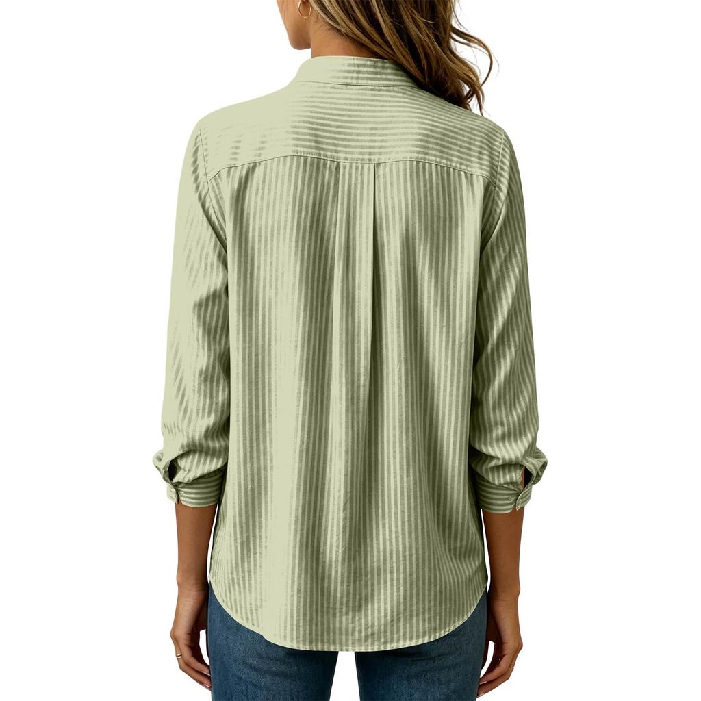 Women's Long Sleeve Striped Pullover Blouse Loose Fit Casual Top for Spring Fall