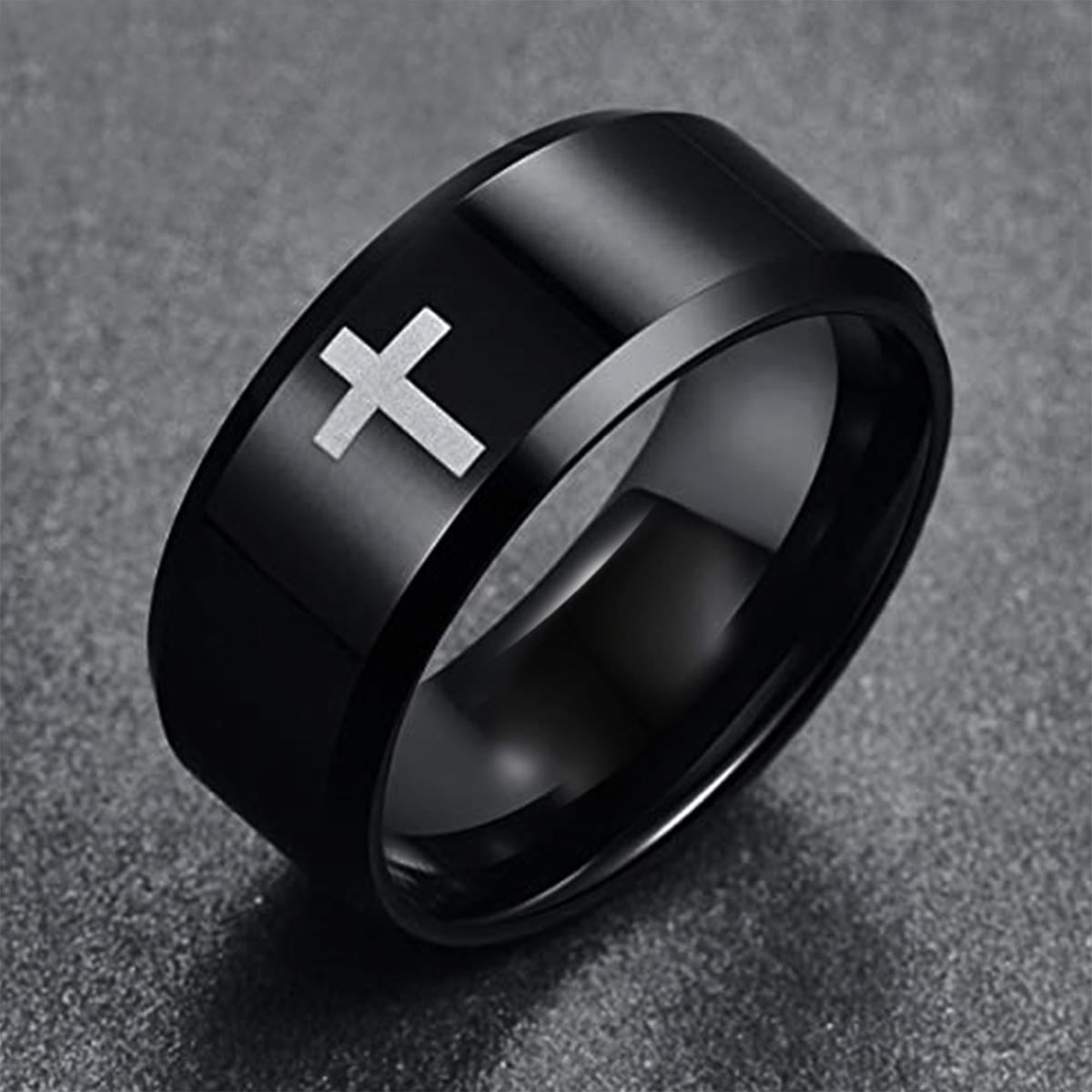 

New Fashion Stainless Steel Ring For Women Black Jesus Cross For Men Casual Y2K Fashion Gothic Jewelry Gift 6 чёрный