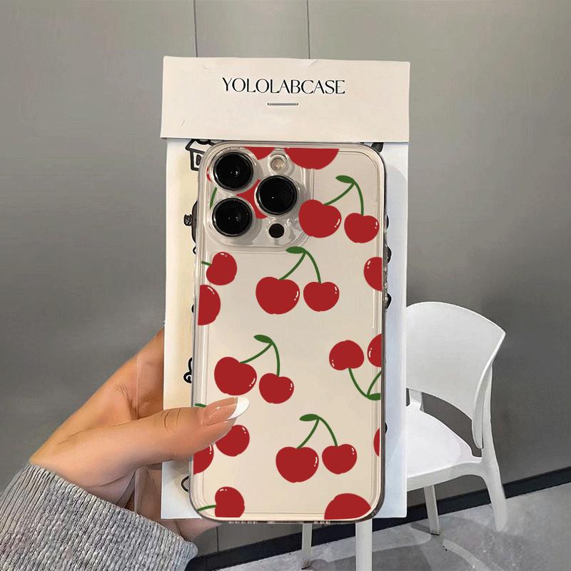 

INS Красный Вишневый Цветочный Узор Прозрачный Чехол для Телефона для Iphone 16 Pro Max 16e 11 12 13 14 15 Pro Max 7 8 Plus 13 Mini X XS SE 2 Чехол For iPhone 13 Mini