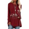 Summer Plus Size Women Tunic Casual Loose Cotton T Shirt Long Sleeves Round Neck Floral Printed Fashion Top