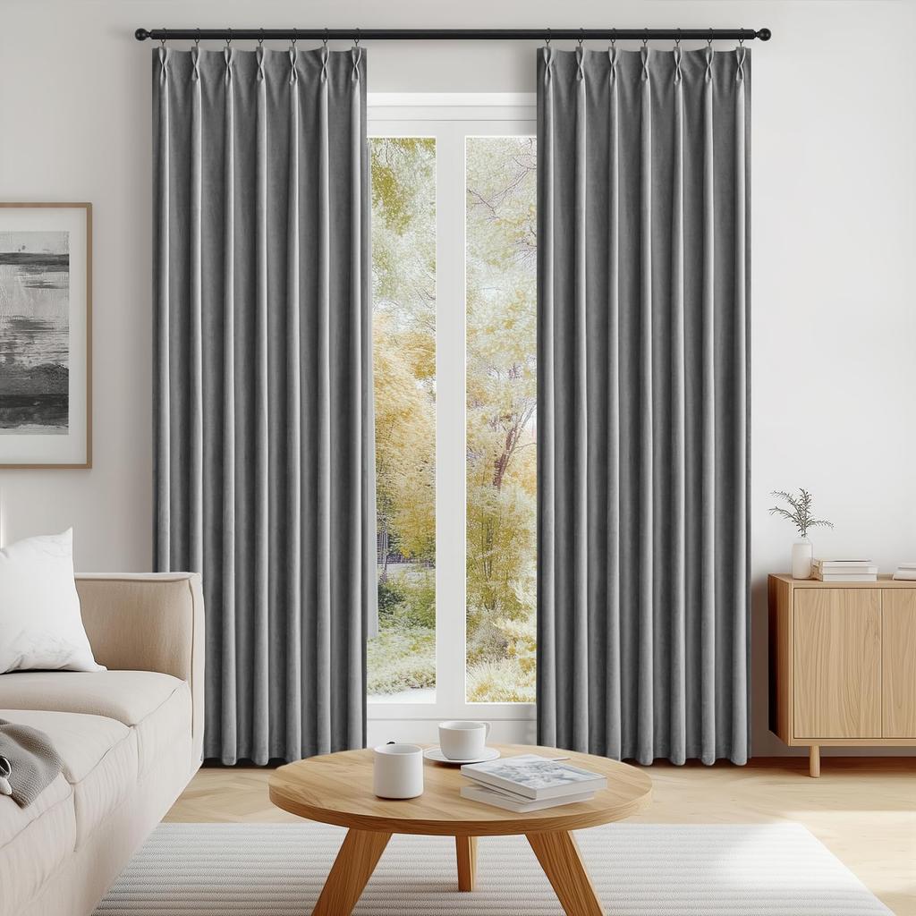Topfinel Blackout Thermal Insulated Velvet 200cm Set of with for Living and Curtains, Long, Gray, 2, Hooks, Bedrooms, Rooms, Privacy, Soundproofing.