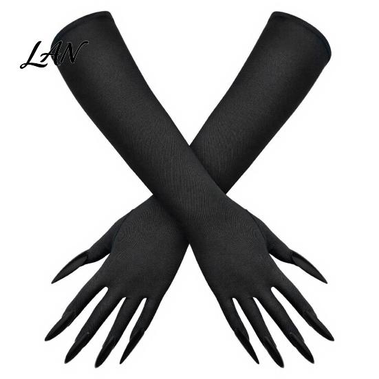 Elastic Polyester Costume Gloves 1 Pair Halloween Ghost Claw Gloves, Long Fingernail Witch Scary Cosplay Handwear Accessory, Dark Party Performance