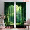 2PCS Digital Printed Curtains with Green Dream Design, Stylish Window Drapes for Living Room Bedroom Home Decoration and Kitchen