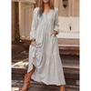 Women's V Neck Long Sleeve Maxi Dress Straight Fit High Waist Casual Solid Color Ruffle Tiered Long Dress
