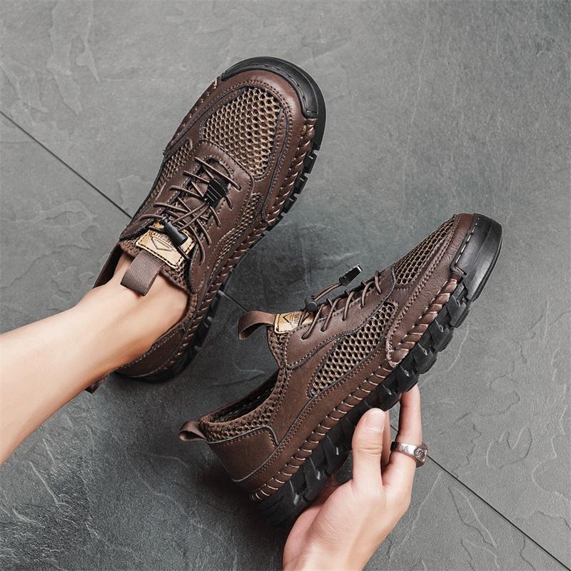 Fashion Men Fashion Hot Sale Walking Shoes Handmade Leather Casual Flats Outdoor Hollow Out Sneakers Male Comfortable Leather Sandals