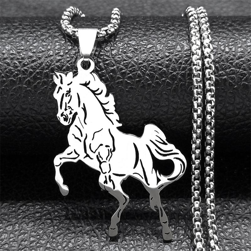 Aesthetic Horse Animal Necklace for Women Men Stainless Steel Gold Color Neck Chain Collar Party Wedding Gift Jewelry N3224S01