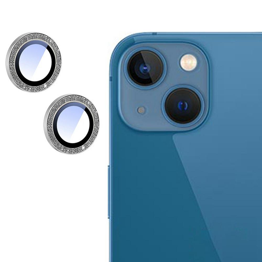 

For iPhone 13/13 mini Camera Lens Protector Glitter Decor Metal Frame Lens Film with Installation Tool A
