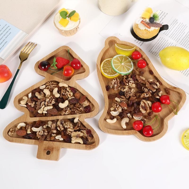 Unique Christmas Patterned Serving Dish Festival Christmas Tree/Bells Shape Platters Stable Wood Serving Tray for Snacks