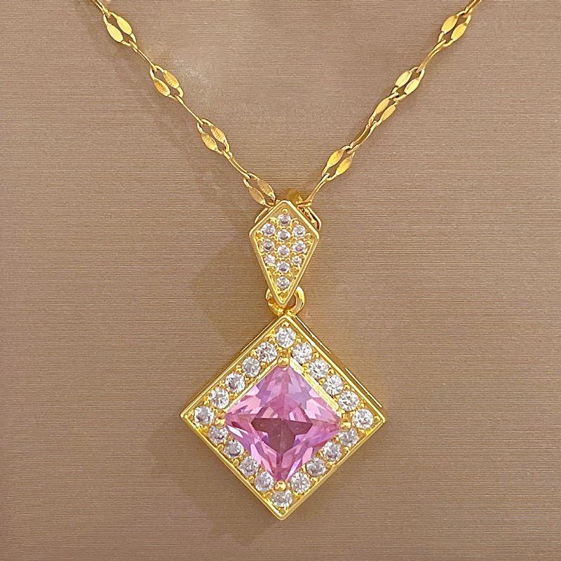 Titanium Steel Rhombus Pendant Necklace & Earrings Set - Elegant Jewelry for Banquets