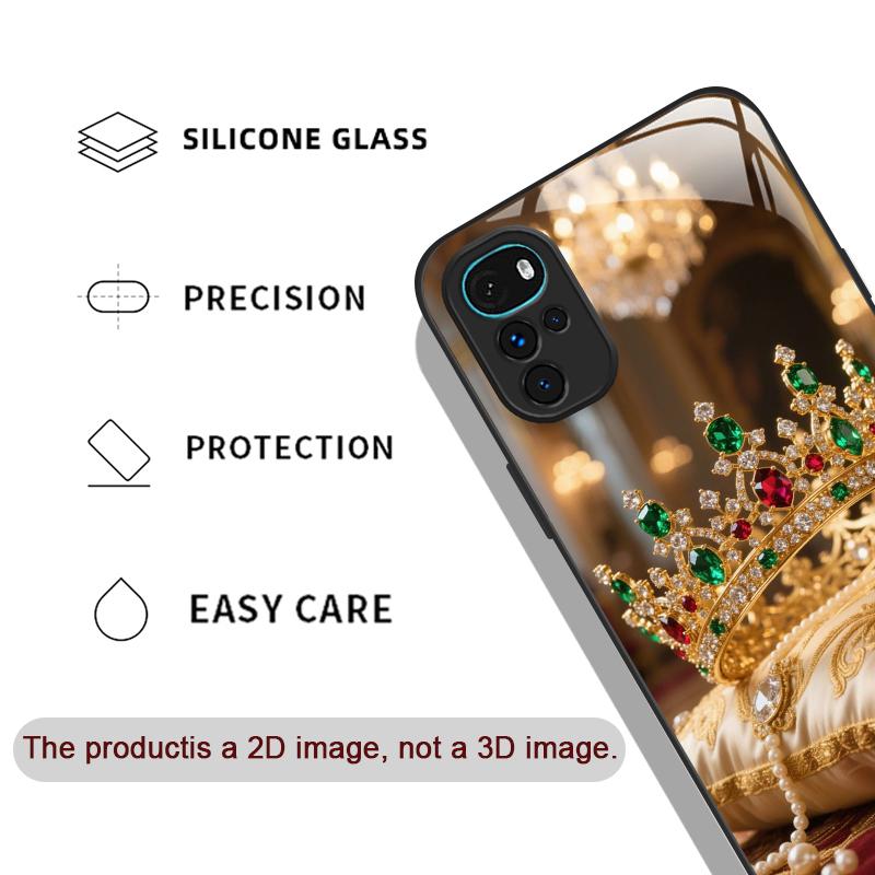 Luxury Crown Jewelry Flower Pattern Tempered Glass Phone Case for Motorola Moto G85 G84 G75 Edge 50 Fusion 40 Neo 30Pro 5G Cover