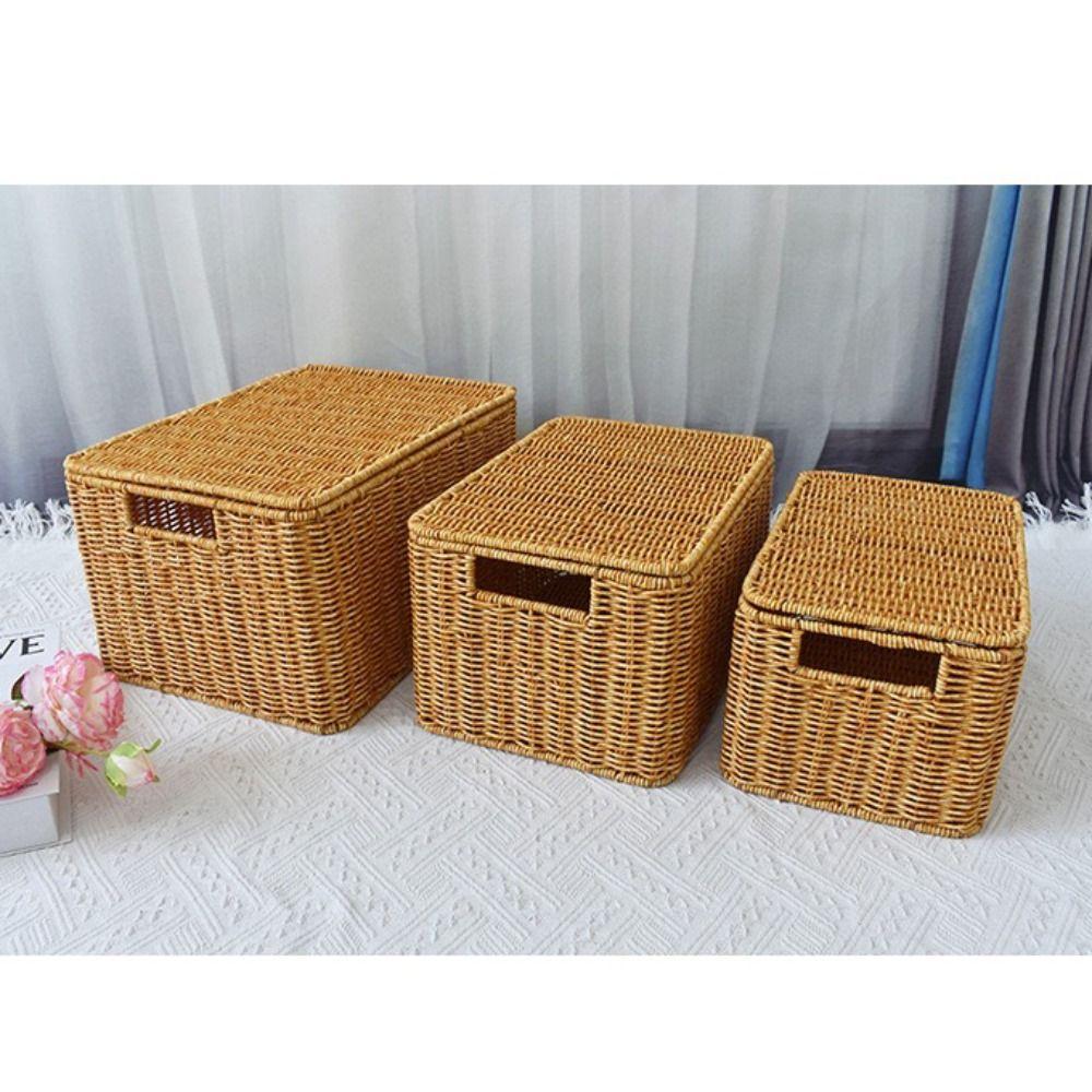 Large Capacity Rattan Storage Box Rectangular Weave Container Woven Storage Basket  Household