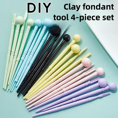 Conjunto de 4 peças de argila de cerâmica macia ABS preto, 8 cabeças, caneta de gravação, ferramenta de modelagem de flores de fondant para panificação DIY para Fondant e Arte em Argila