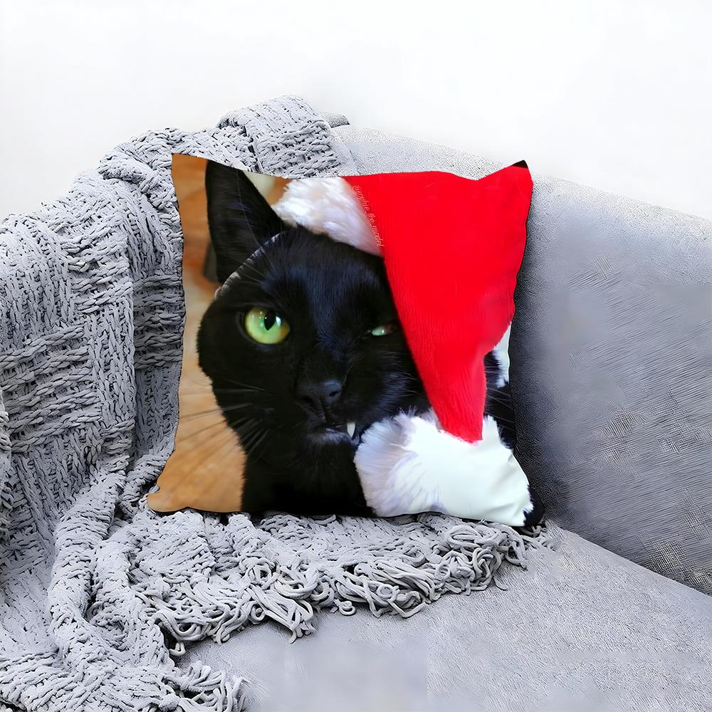 Christmas Black Cat Cushion Cover Premium Comfort Reversible Pillow Cove -Two in One Design for Any Room & Car Interior