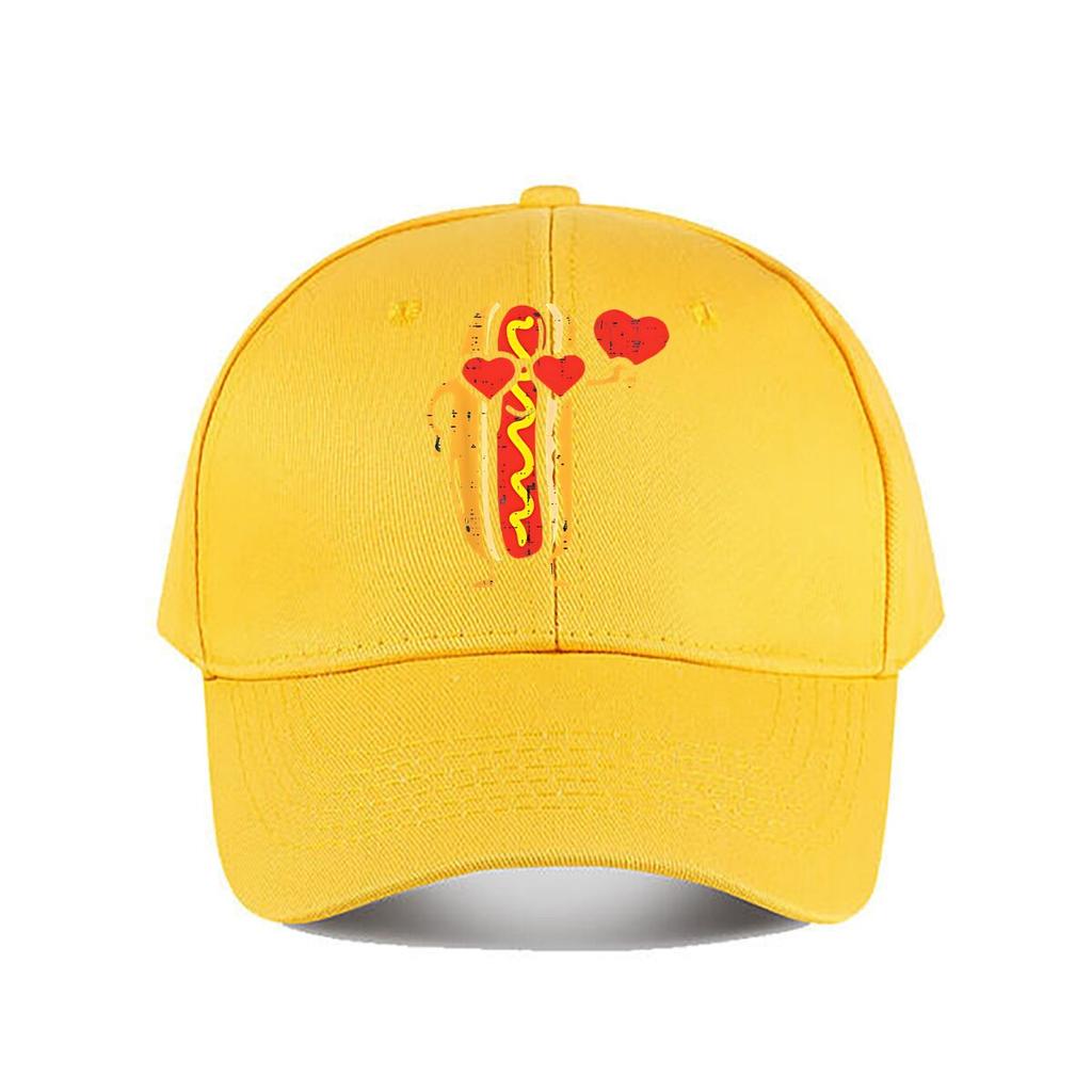 Distressed Hot Dog Heart Glasses Valentine Baseball Cap Fashion Unisex Sunhat Womens Outdoor Sports Snapback Cap