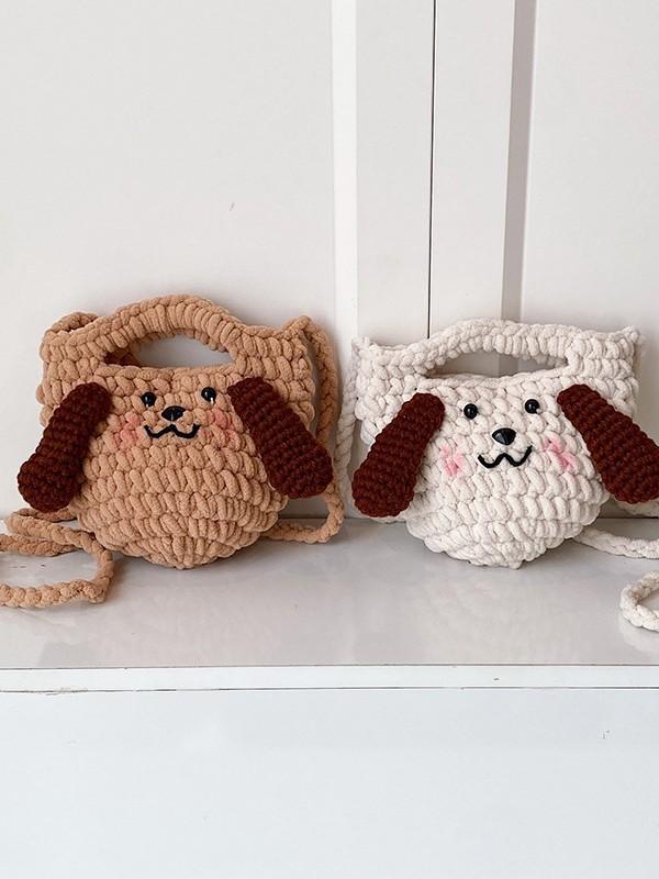 Gestrickte Hund-Cartoon-Umhängetasche mit großen Ohren und Handytasche für den täglichen Gebrauch