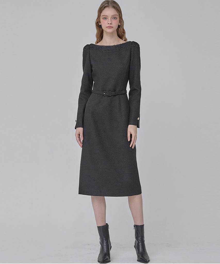 Julie And Kara 24 Fw Collar 105 Dear Holly Tweed Dress Black