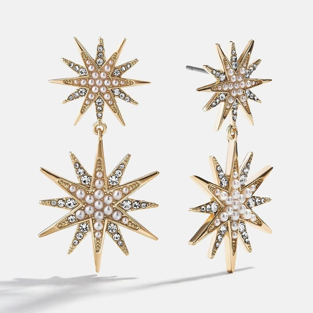 Star Shape Alloy Earrings With Rhinestones For Women Fashion Jewelry Gift