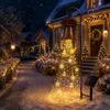 Solar Christmas Garden Lights Bell Waterfall Light LED Metal Stake with Red Ribbon Stakes Auto On/Off Waterproof Outdoor Path Lighting for