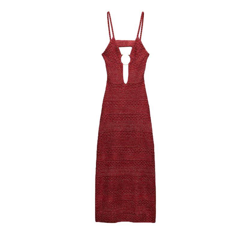 Spring New European and American Hot Sexy Deep V Neck Open Back Open Buckle Knitting Sling Dress 2756023