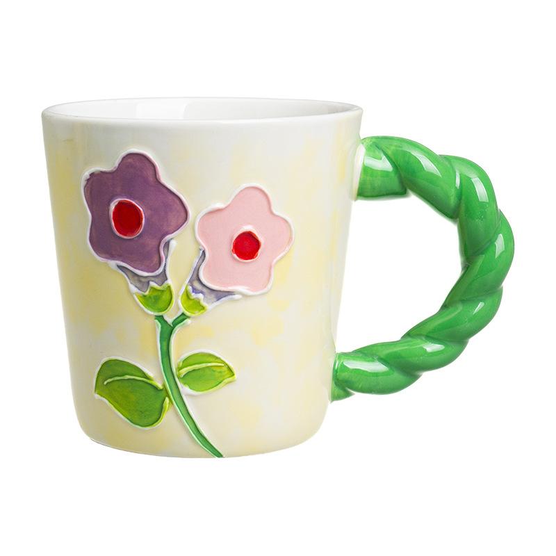 Cană din ceramică cu flori de lalele pictate manual, ceașcă de cafea și ceașcă de ceai