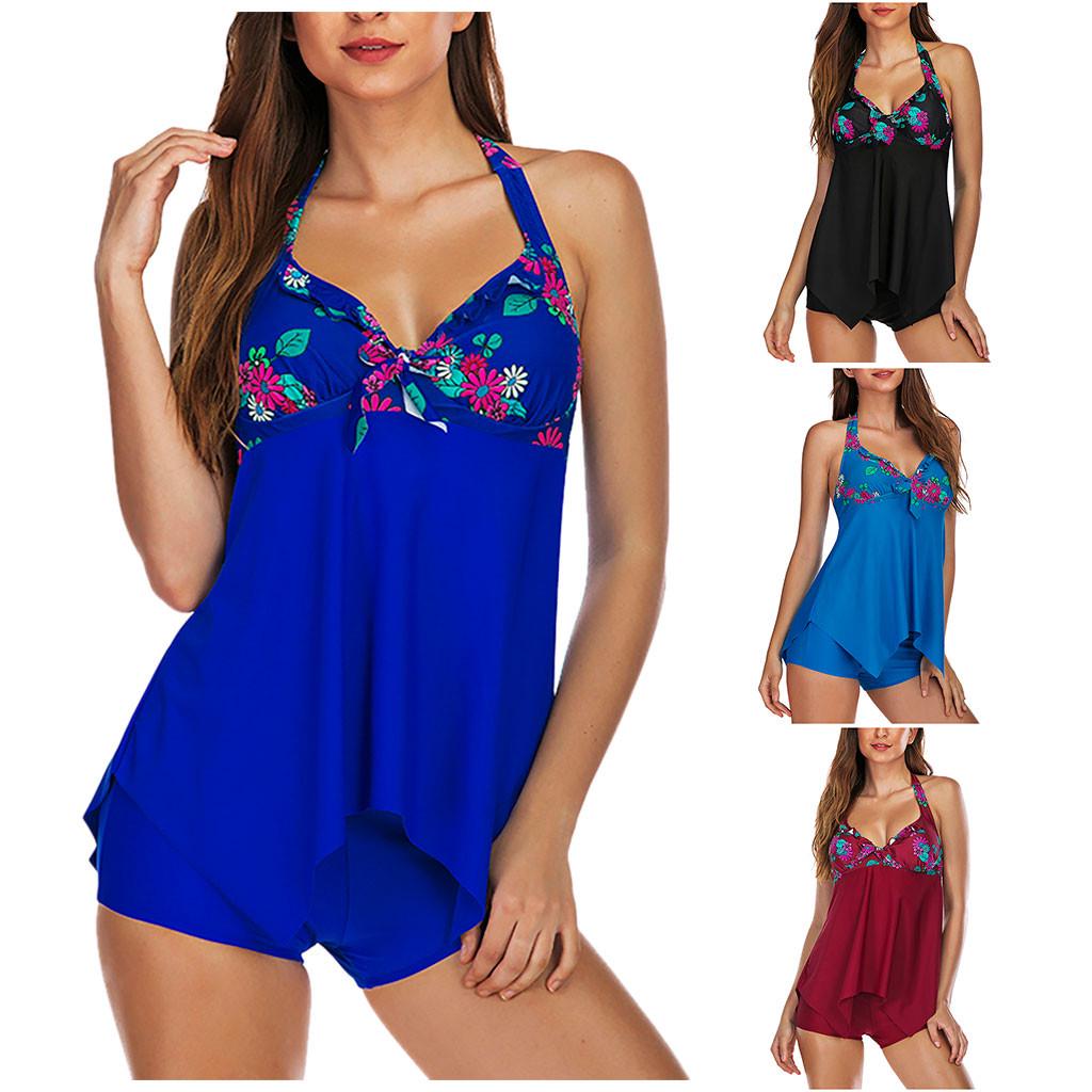 

Женский купальник больших размеров с вырезом в стиле пэчворк и принтом из двух частей