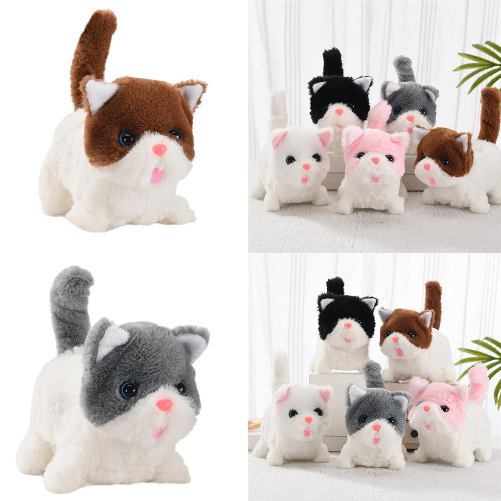 Meowing and Walking Electric Cat Toy Interactive Plush Pet Realistic Stuffed Animal Birthday Gifts for Boys and Girls