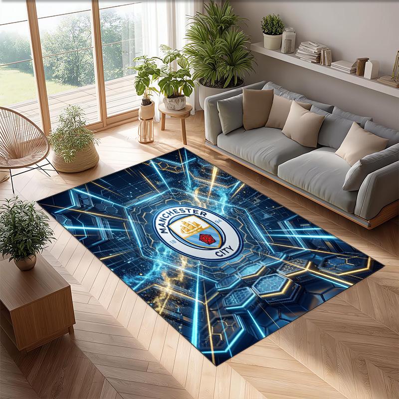 Manchester City Printed Flannel Area Rug Non Slip Soft Polyester Floor Carpet Indoor Decor Mat for Bedroom Living Room Sofa