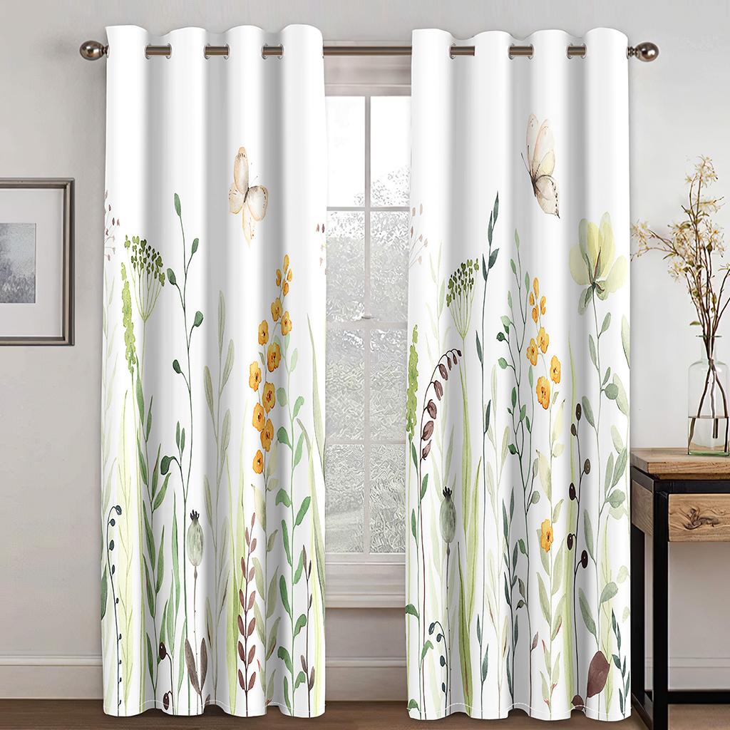 Cartoon Animal Cat Floral Flying Crane Curtain Suitable For Children Living Room Kitchen Bedroom Balcony Window Decor 2 Panels