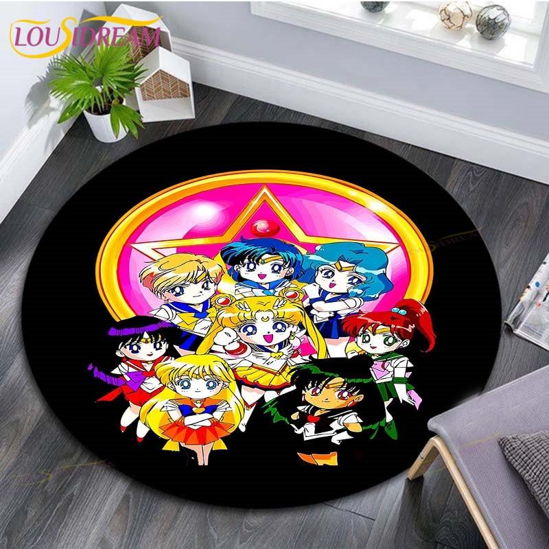 Sailor Moon Rugs Anime Carpet Trending Soft Carpets and Rugs for Living Room Anti-Slip Rugs for Bedroom Round