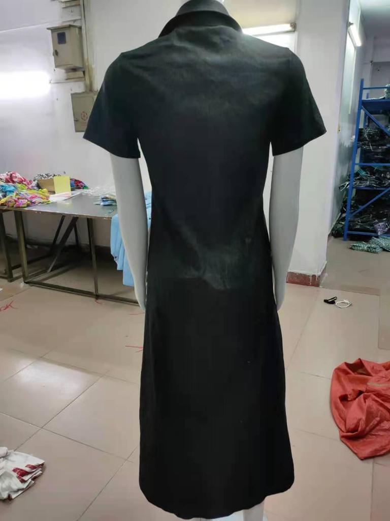 European-American Multi-Button Distressed Denim Dress