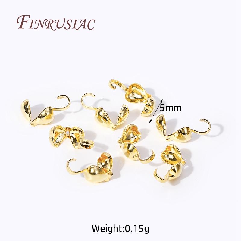 Brass End Crimps Beads Tips Covered Clasps Connector DIY Jewelry Findings Accessories 18K Gold Plated Star Double-Cup Bead Tip