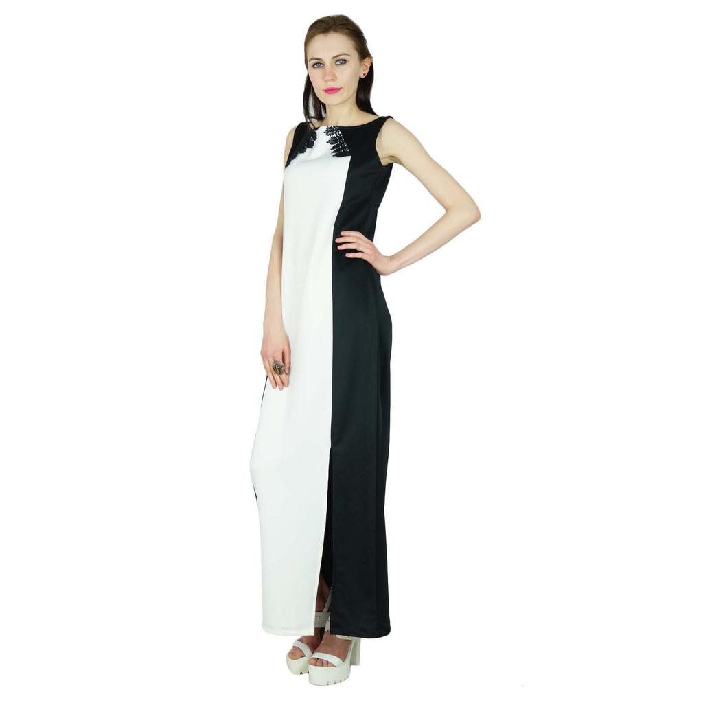 Bimba Women Long Maxi Dress Spandex Gown With Slit & Lace Casual Formal