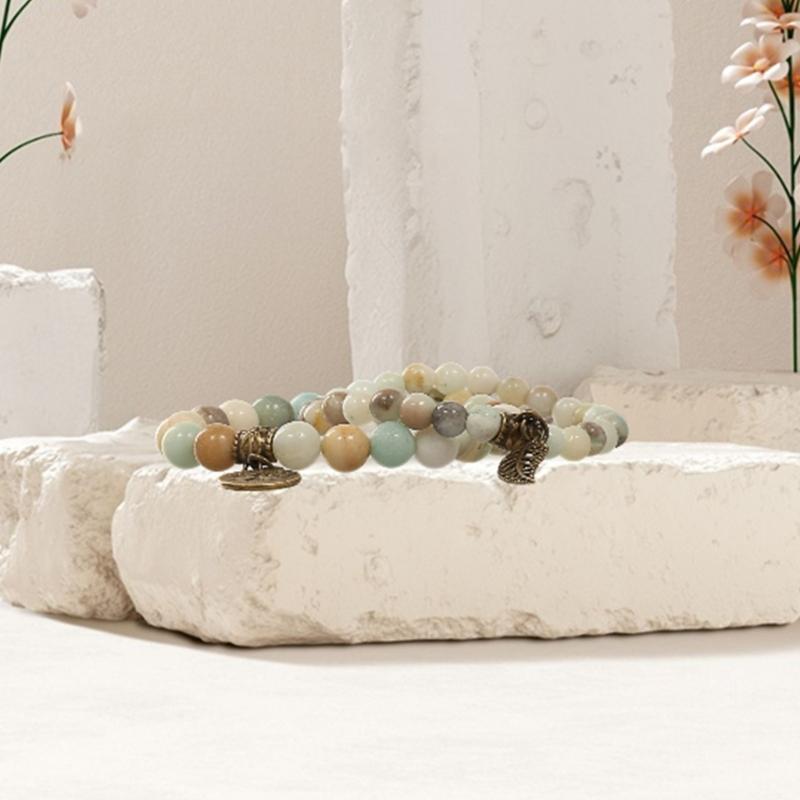 Tree Charm Bracelet Set Agates Bead  Stone Bracelets for Women Man Leaf Pendant Bangles Jewelry Gift