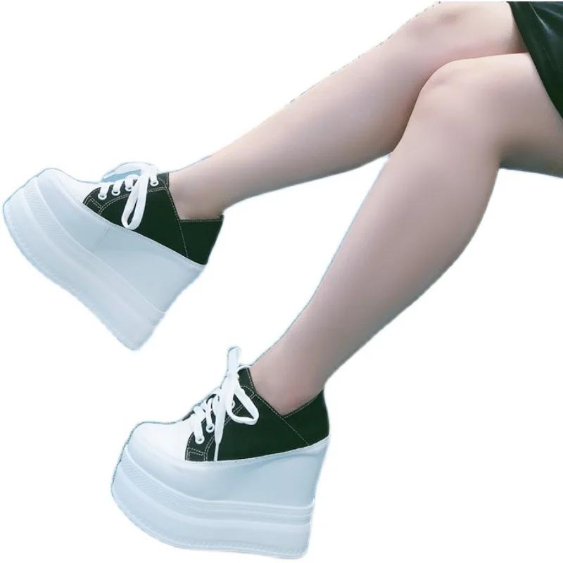 Mode 13CM Super High Heel Damen Canvas Schuhe Sneakers Plateau Freizeitschuhe Damen Keilabsatz Designer-Sneakers für Damen