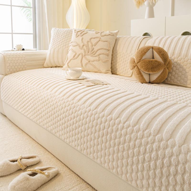 1PC-Simple Style Geometric Pattern Comfortable Cotton Velvet Sofa Cushion Plush Anti Slip Sofa Cover Cloth