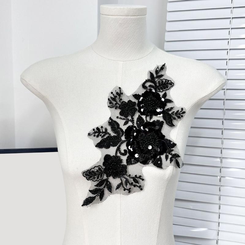 Sewing On Iron On Flower Patches with Sequins Embroidery for Easy Crafting Projects Polyester