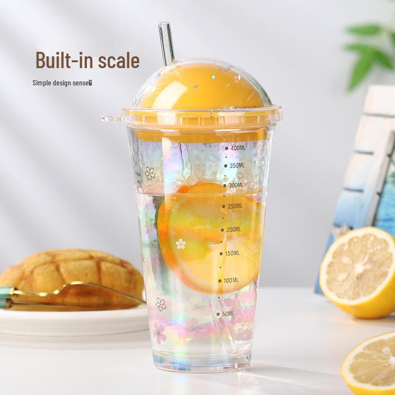 Stylish Cherry Blossom Starry Sky Glass Cup with Straw - Perfect Gift for Girls