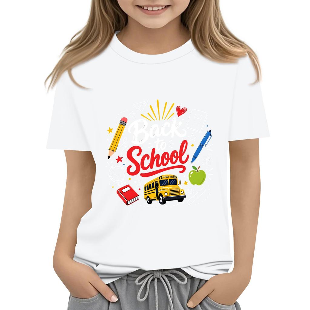 Children's Casual and Fashionable Round-Neck Printed Short-Sleeve Top for Back-to-School