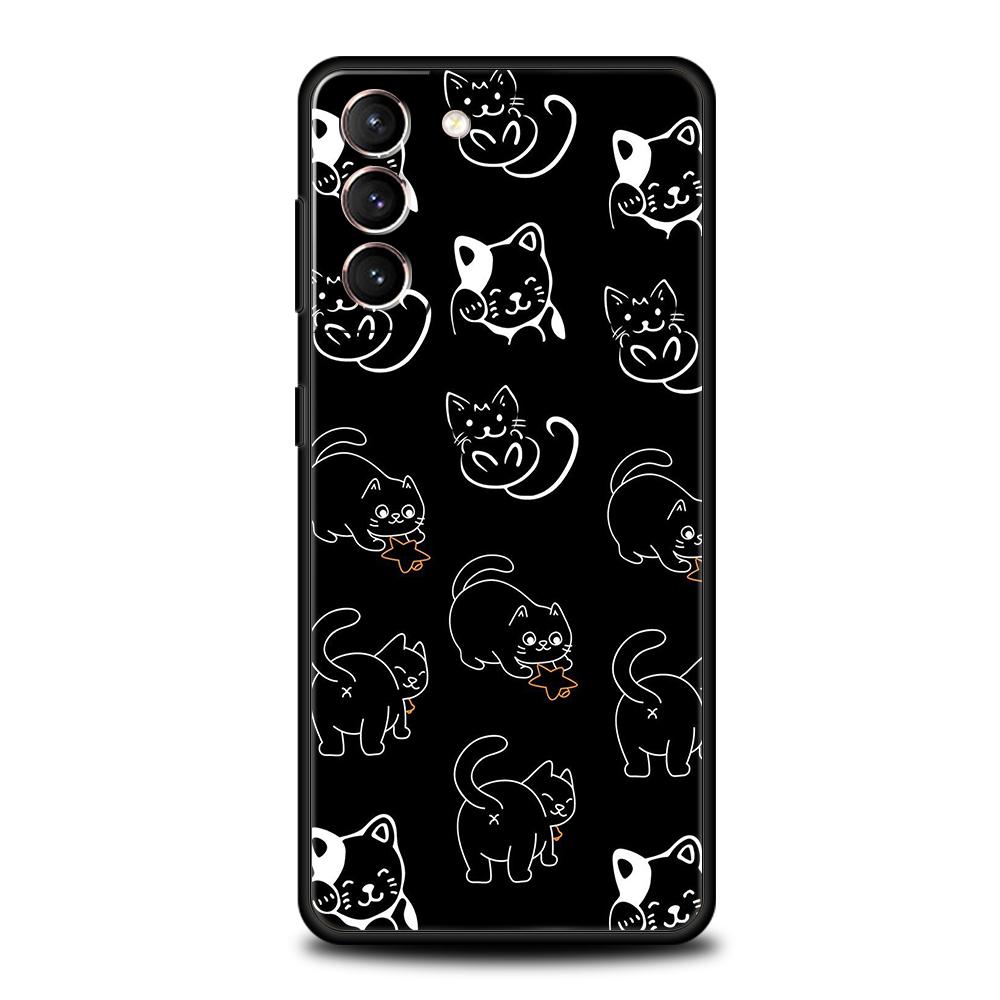 Phone Case Cover for Samsung Galaxy S25 Edge S24 S23 S22 S20 S21 FE Ultra S10 Plus 5G Soft TPU Cute Black Cats Kawaii Creative