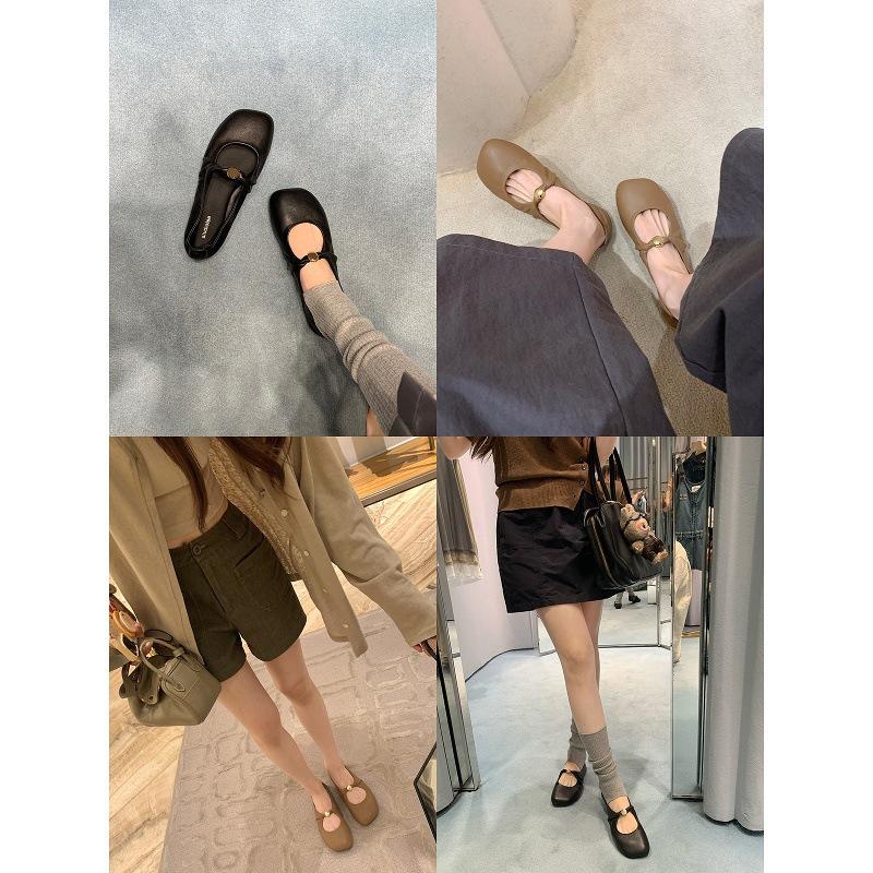 Sheepskin Version~ Grape Mother, the Same Kinked Small Gold Buckle Apple Head Soft Waxy Flat-soled Single Shoes Women's Shallow Mouth Mary Jane Shoes