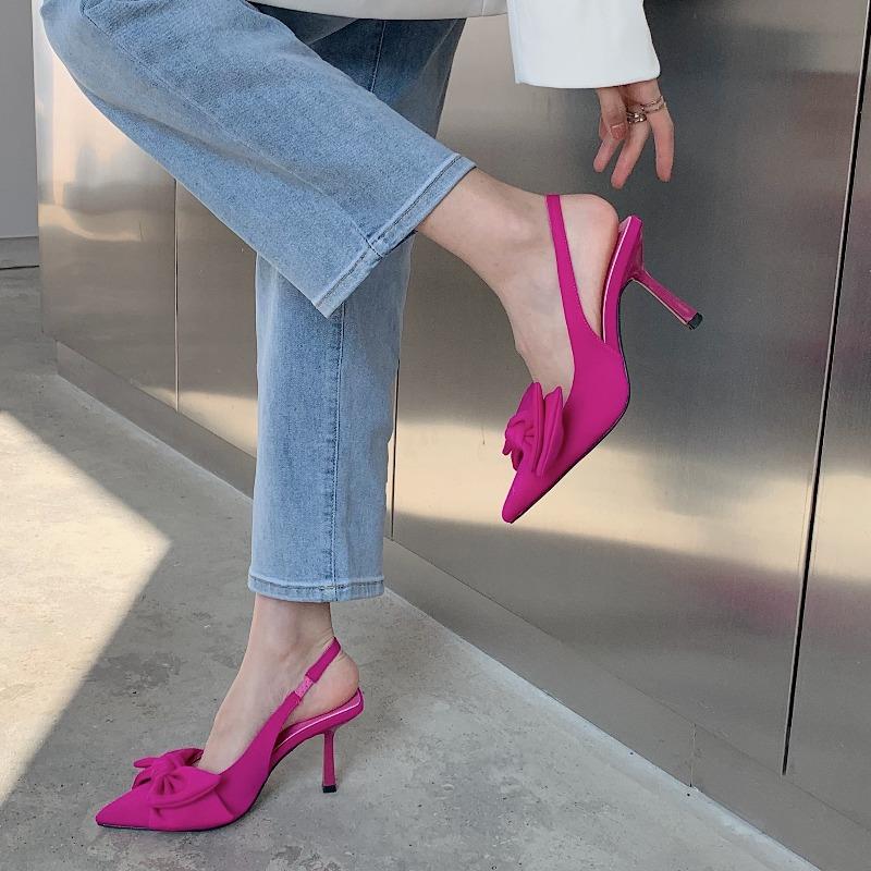 Fashion 2025 Summer Brand Women Slingback Sandals Heeled Shoes Fashion Bow-knot Pointed Toe Slip on Ladies Elegant Dress Pumps Shoes