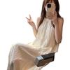 Pure Color Sleeveless Off-Shoulder Halter Maxi Dress - Summer Fairy Casual Bell-Shaped Style