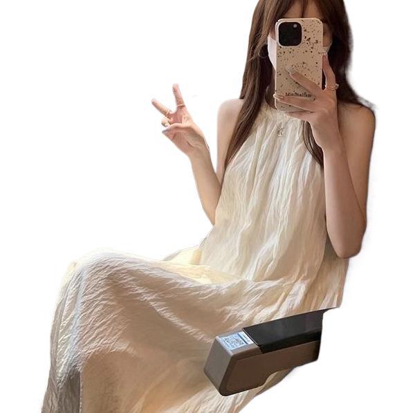 Pure Color Sleeveless Off-Shoulder Halter Maxi Dress - Summer Fairy Casual Bell-Shaped Style