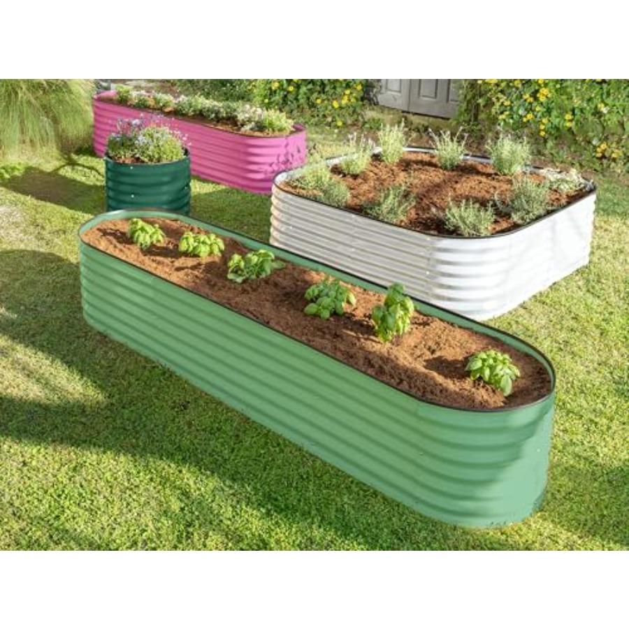 Letto Rialzato da Giardino 9 in 1 in Acciaio Zincato 8×2×1.5 piedi Fioriera Modulare per Giardinaggio Verdure Fiori 18 Alto Metallo Rialzato Gard